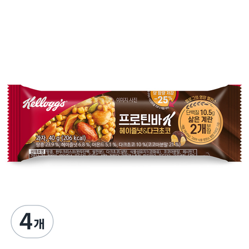 켈로그 프로틴바K 헤이즐넛 & 다크초코, 40g, 4개