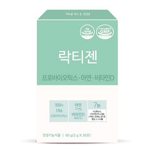 락티젠 프로바이오틱스 아연 비타민D 유산균 30p, 2개, 60g