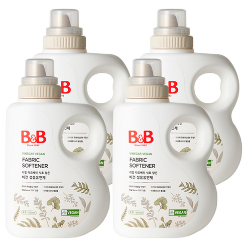 비앤비 유아 무향 비건 섬유유연제 용기형, 1500ml, 4개