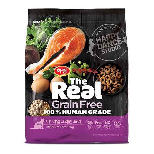 하림펫푸드 더리얼 캣 그레인프리 크런치 연어 시니어 건식사료, 1kg, 1개