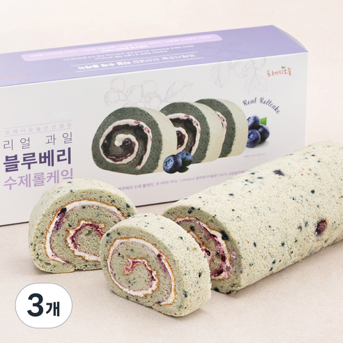 프레시오늘 신선냉장 리얼 과일 블루베리 수제 롤케익, 380g, 3개