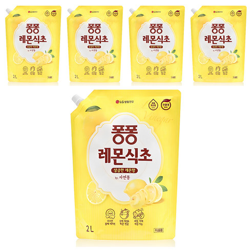 퐁퐁 레몬식초 주방세제 파우치형, 2L, 5개