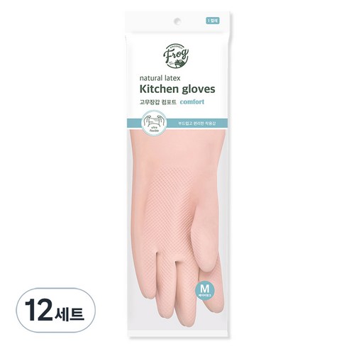 프로그 라텍스 고무장갑 컴포트, 베이비핑크, 중(M), 12세트