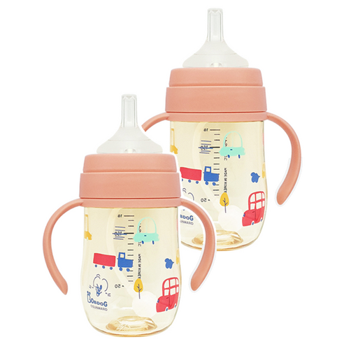리틀밥독 국내 제조 PPSU 뛰뛰빵빵 빨대컵 180ml, 코랄핑크, 2개