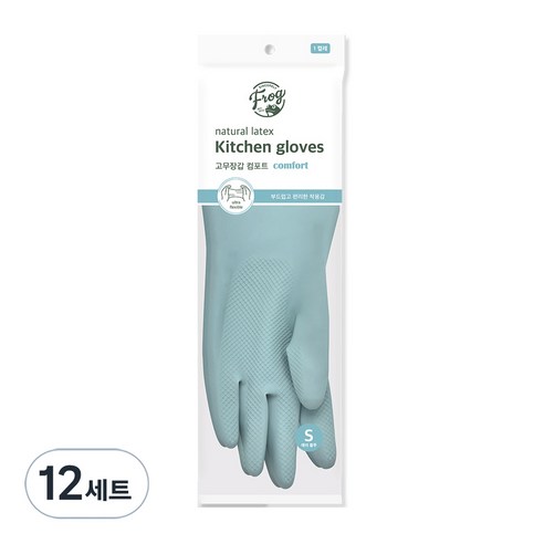 프로그 라텍스 고무장갑 컴포트, 애쉬블루, 소(S), 12개