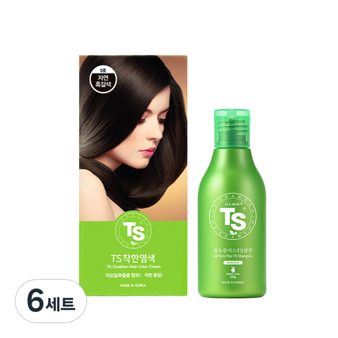 TS 착한 염색제 120g + 샴푸 100g 세트, 5호 자연흑갈색, 6세트