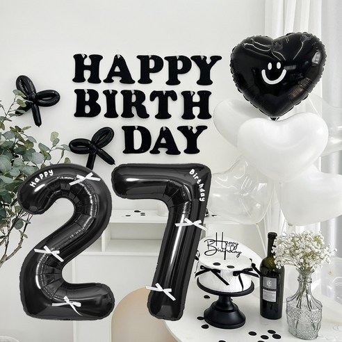 HBD 레터링 하트 파티 세트, 블랙 27, 1세트