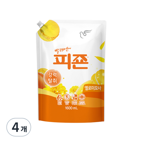 피죤 섬유유연제 옐로미모사 리필, 1.6L, 4개