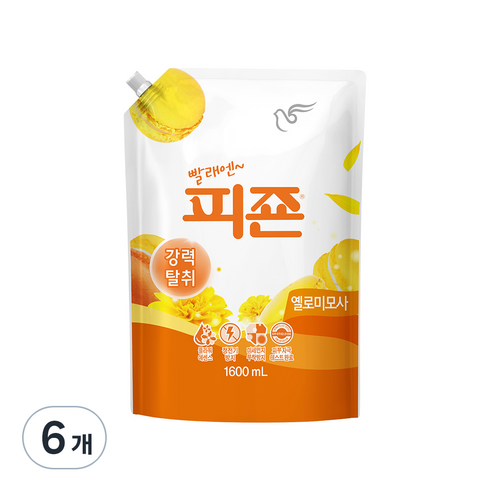 피죤 레귤러 섬유유연제 옐로미모사 리필, 1.6L, 6개