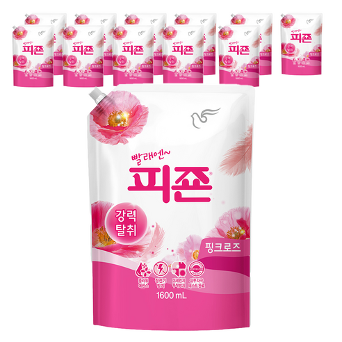피죤 레귤러 섬유유연제 핑크로즈 리필, 1.6L, 12개