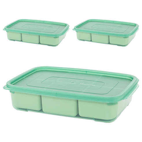 이지앤프리 튼튼이 웨이브킵 6분할 큐브용기 세트 그린 1700ml, 3세트