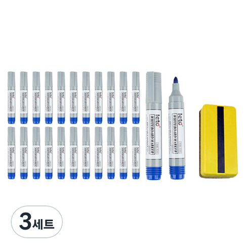 leto 풀컬러즈 화이트보드마카 24p + 자석지우개, 파랑, 랜덤발송(지우개), 3세트