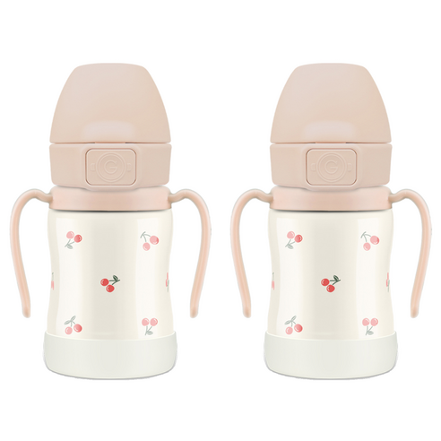 그로미미 원터치 스테인리스 체리쉬 빨대컵 200ml, 2개, 스윗피치