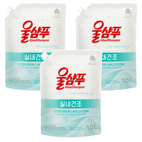 울샴푸 실내건조 프레쉬코튼 세탁세제 리필, 1.5L, 3개