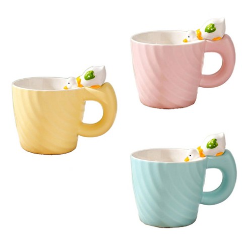 모던지 머그잔 3종 세트 400ml 직경 9.5cm x 높이 8.8cm YJ690, 노랑오리, 핑크오리, 하늘색오리, 3개