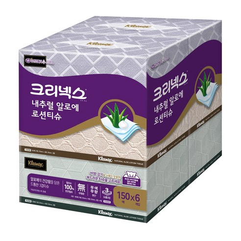 크리넥스 내추럴 알로에 로션 각티슈 천연펄프 3겹이상, 6개입, 1팩