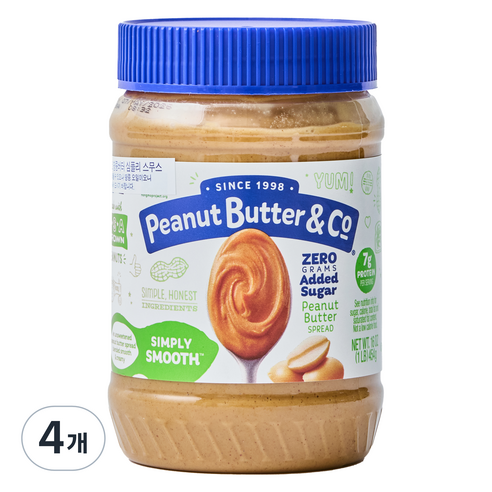피넛버터앤코 땅콩버터 심플리 스무스, 454g, 4개