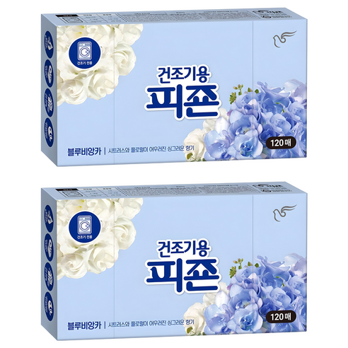 피죤 건조기용 시트 섬유유연제 블루비앙카 본품, 2개