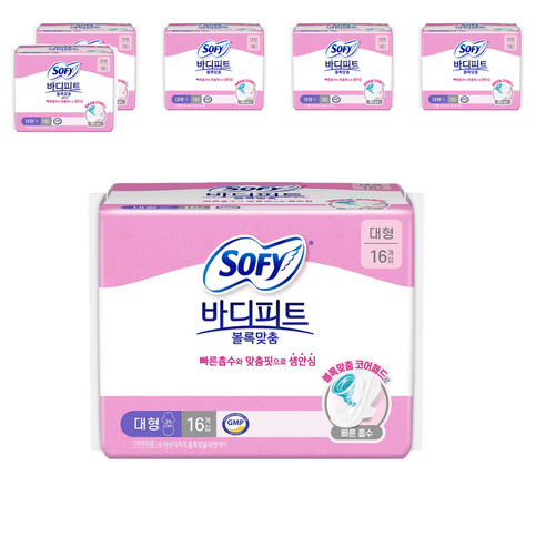 바디피트 볼록맞춤 생리대 날개형 대형 × 16개입 × 6개, 사이즈 × 개당 수량 × 수량 섬네일