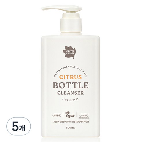 그린핑거 산뜻한 시트러스 젖병 앤 주방세제 액상형, 5개, 500ml