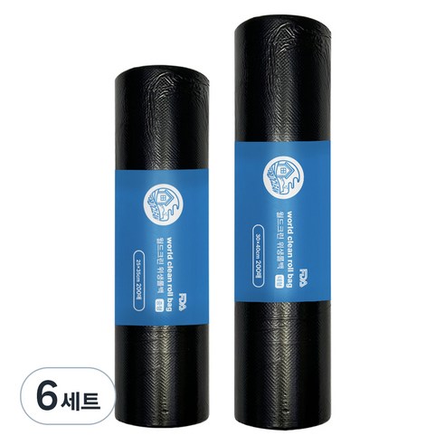 월드크린 위생롤백 검정 중형 200p + 대형 200p 세트, 혼합, 6세트