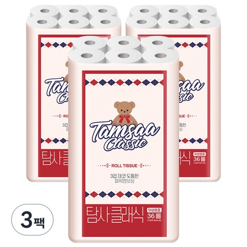 탐사 클래식 3겹 펄프 36롤 화장지, 36개입, 3개