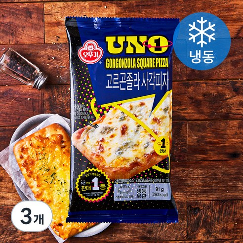 오뚜기 UNO 고르곤졸라 사각피자 (냉동), 91g, 1개입, 3개