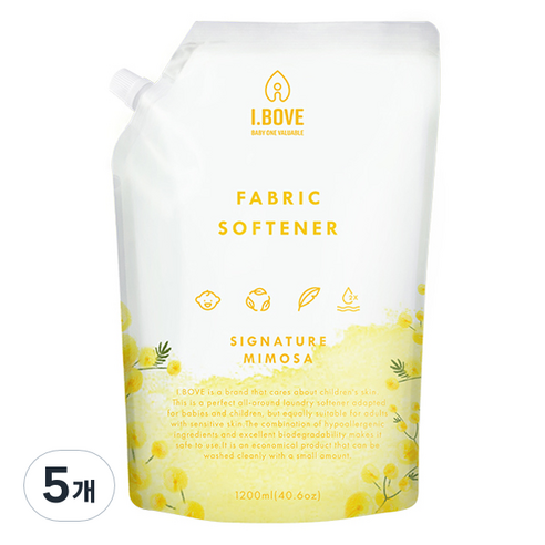 아이보브 베이직 고농축 미모사 아기 유연제 리필, 5개, 1200ml
