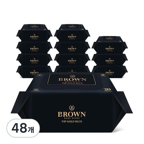 브라운 VIP 골드 블루 아기물티슈 캡형 80평량, 80g, 20개입, 48개