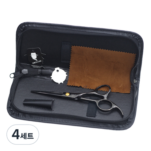 스미스츄 프리미엄 블랙 컷팅가위 + 파우치 세트 양모가죽 랜덤발송, 혼합색상, 4개