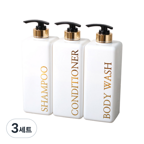 로맨틱노벰버 사각흰색 골드 욕실 디스펜서 0.8L 3종 세트, 화이트 골드, 3세트