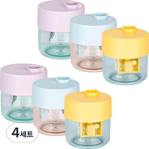 델리 점보가능 2홀 연필깎이 6종 세트 152VB, 랜덤발송, 4세트