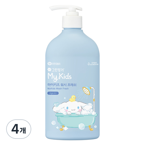 그린핑거 유아용 마이키즈 프레쉬 산리오 시나모롤 워시 프레쉬 그린향, 500ml, 4개