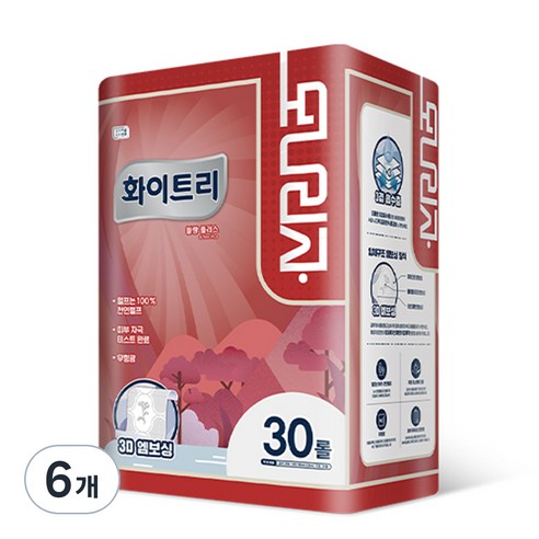 모나리자 화이트리 블랑 플러스 천연펄프 3겹 고급롤화장지, 30m, 30롤, 6개