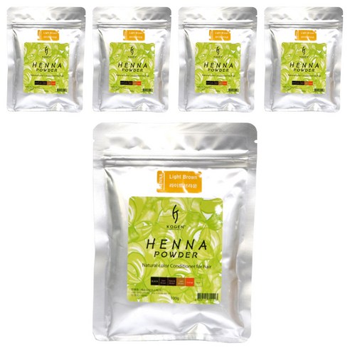 코겐 헤나파우더 염색약 100g, 라이트브라운, 5개