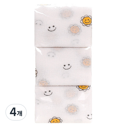 샤바스 데일리 스마일 샤워타월, 4개, 3개입, 옐로우