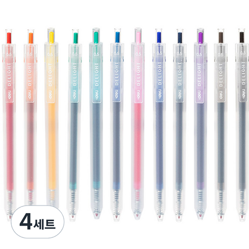 델리 델라이트 퀵드라이 노크식 젤잉크펜 12색 세트 0.5mm EQ118, 혼합 색상, 4세트