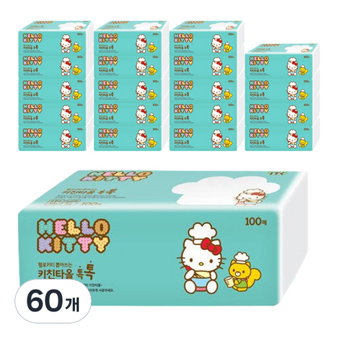 헬로키티 뽑아쓰는 키친타월 펄프 3겹 100매, 100매입, 60개