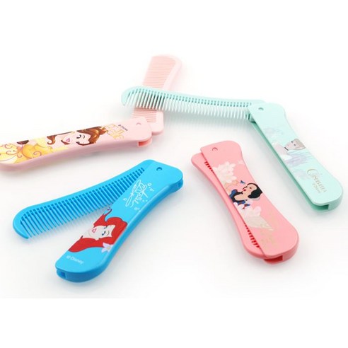 디즈니 프린세스 접이형빗 4종, 블루, 연핑크, 연민트, 진핑크, 1세트