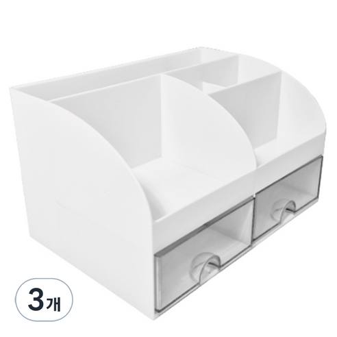 연필꽂이 서랍식 데스크 수납함 21.1 x 14.2 x 12 cm, 화이트, 3개