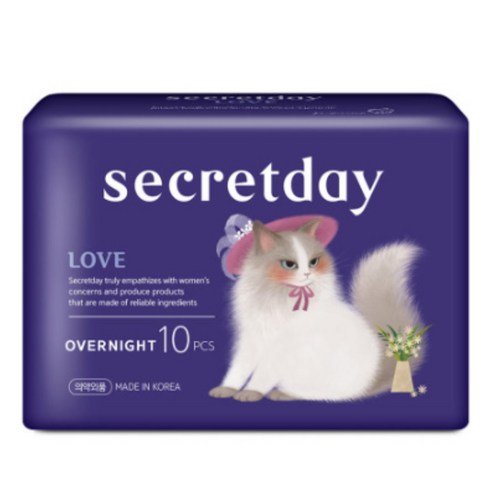 시크릿데이 러브 생리대 날개형 오버나이트 × 10개입 × 1개, 사이즈 × 개당 수량 × 수량 섬네일