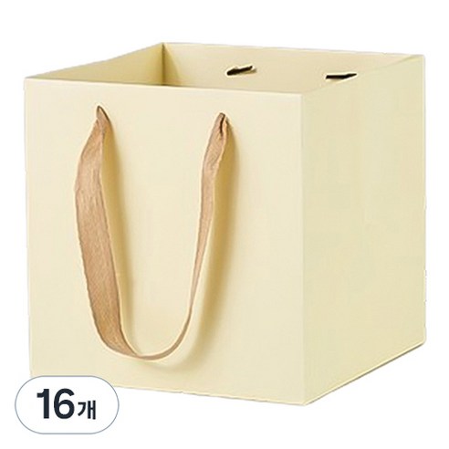 마켓감성 컬러 와이드 정사각 쇼핑백 대, 베이지, 16개