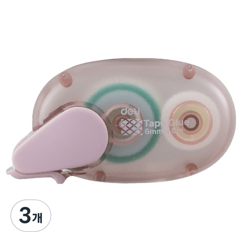 델리 몽돌 양면 풀테이프 6mm x 8m, 3개, 핑크