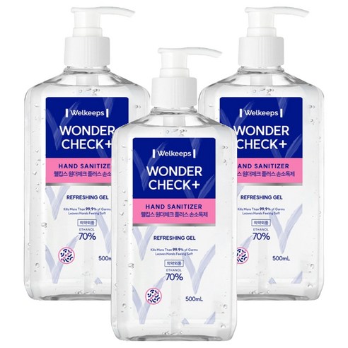 웰킵스 원더체크 플러스 손소독제 세정제, 500ml, 3개