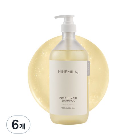 나인밀라 퓨어 히노끼 샴푸 화이트 머스크향, 1000ml, 6개