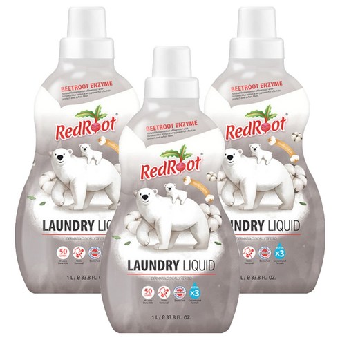 레드루트 세탁세제 바닐라코튼향 플러스 유아세제, 1L, 3개