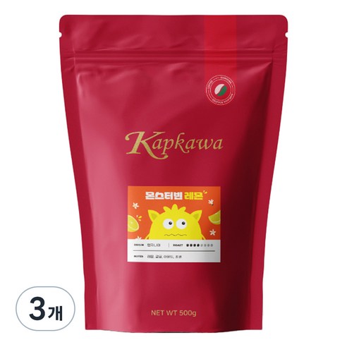 캅카와 몬스터빈 레몬 원두, 홀빈(분쇄안함), 500g, 3개