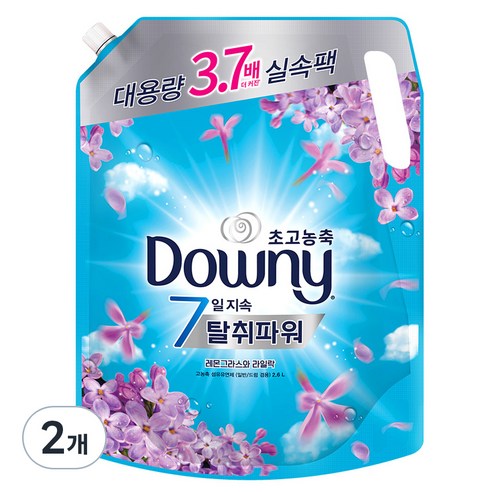 다우니 7일지속 탈취파워 초고농축 섬유유연제 레몬그라스와 라일락 리필, 2.6L, 1개