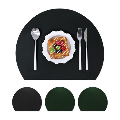 쾌청 어나더 가죽 식탁매트 반달 메짜루나 4p, 블랙 + 그린, 30.8 x 45 cm