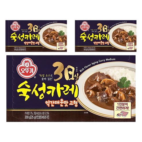 오뚜기 3일 숙성 카레 약간매운맛 고형, 200g, 3개